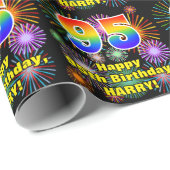 95e verjaardag: vuurwerk, regenboogblik # "95" cadeaupapier (Rol Hoek)