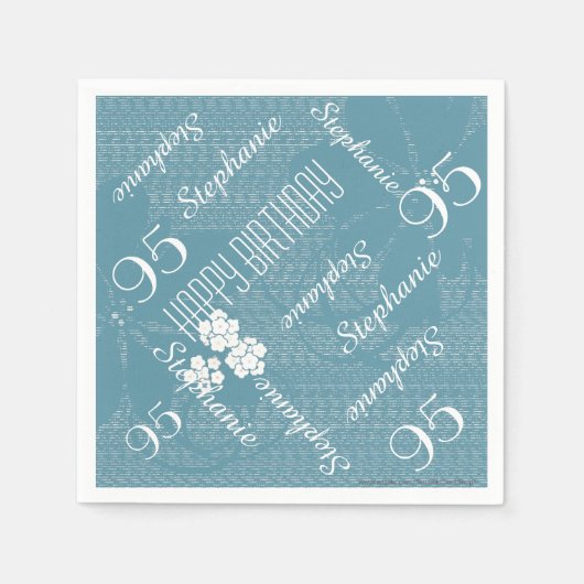 95e verjaardagsfeest, pastelblauw bloemenpapier servet (Voorkant)