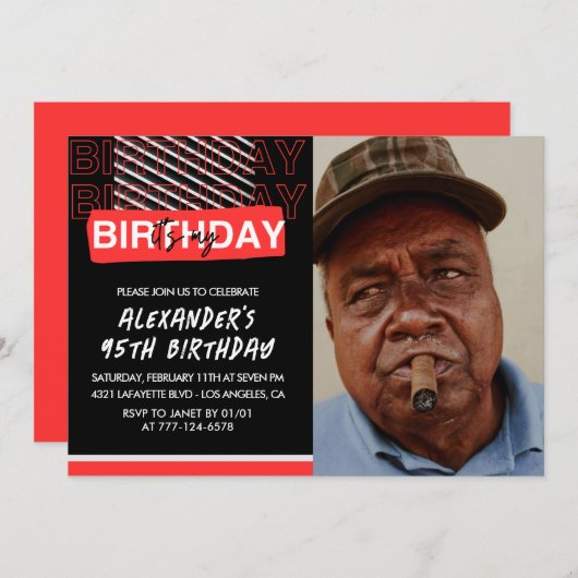 95e verjaardagsuitnodigingen Mannen Party Foto Roo Kaart (Voorkant / Achterkant)