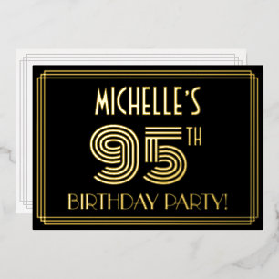 95ste verjaardagsfeest — Art Deco-stijl “95” + naa Folie Uitnodiging