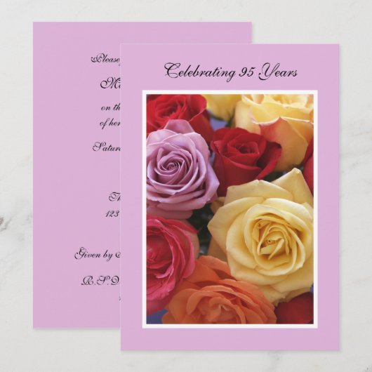 95ste verjaardagsfeestuitnodiging Mooie Rozen Kaart (Voorkant / Achterkant)