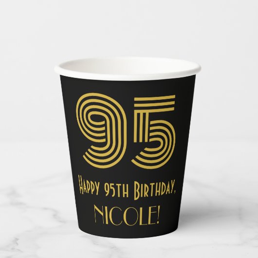 95th Birthday: Art Deco Inspired Look “95” & Name Papieren Bekers (Voorkant)