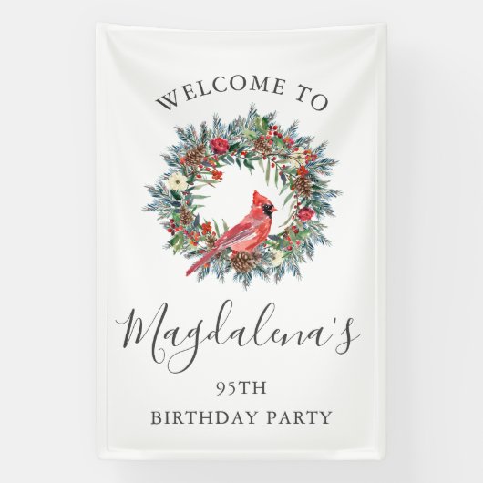 95th Birthday Banner Red Cardinal Custom Welcome (Verticaal)