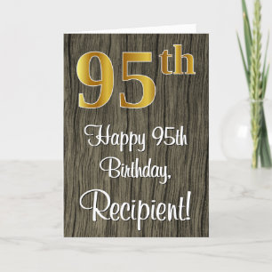 95th Birthday: Elegant Faux Gold Look #, Faux Wood Kaart