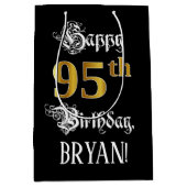 95th Birthday ~ Fancy script; Faux Gold Kijk; naam Medium Cadeauzakje (Voorkant)