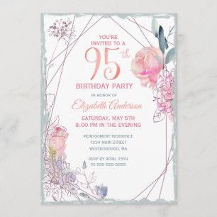 95th Birthday Floral Blush Roos Waterverf Party Kaart