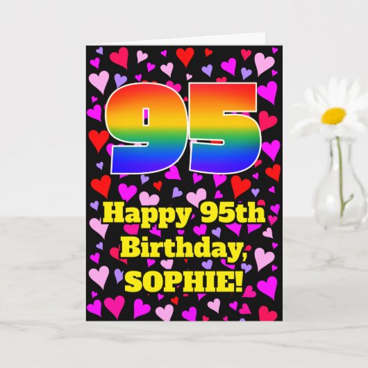 95th Birthday: Loving Hearts Pattern, Rainbow # 95 Kaart (Kleine Plant)