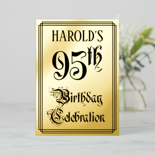 95th Birthday Party — Elegant Script + aangepaste  Folie Uitnodiging (Staand Voorkant)
