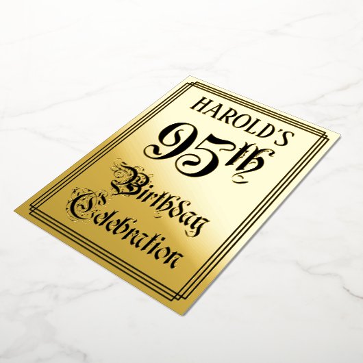 95th Birthday Party — Elegant Script + aangepaste  Folie Uitnodiging (Gedraaid)