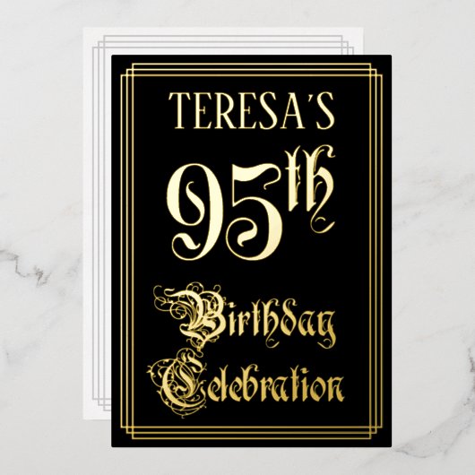 95th Birthday Party — Fancy script & aangepaste na Folie Uitnodiging (Voorkant / Achterkant)