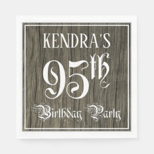 95th Birthday Party — Fancy script, Faux Wood Kijk Servet