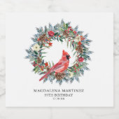 95th Birthday Party Red Cardinal Wreath Custom Sparkling Wijnetiket (Enkel label)