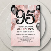 95th Birthday Roos Gold Balloons Invitation Kaart