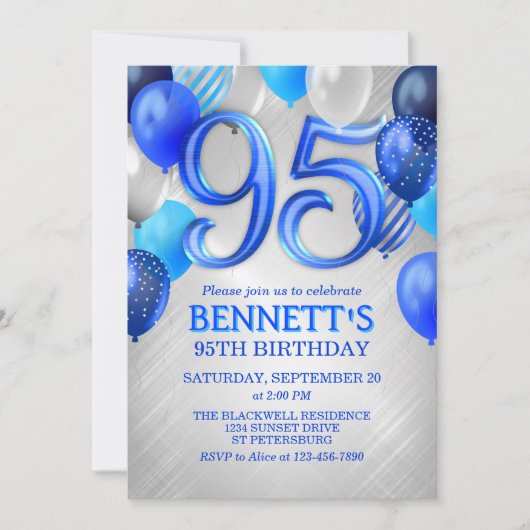 95th Mens Blue Birthday Invitation (Devant)