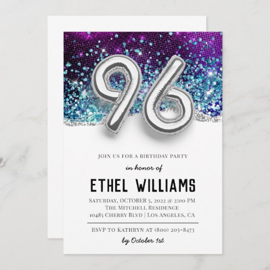 96e anniversaire de fête Invitation (Devant / Derrière)