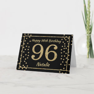 96e Birthday Black en Gold Glitter Confetti Card Kaart
