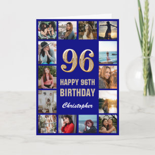 96e Happy Birthday Navy Blue & Gold Photo Collage Kaart
