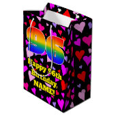 96e verjaardag: Beeldende harten Patroon, Regenboo Medium Cadeauzakje (Achterkant Gekanteld)