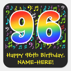 96e verjaardag: Colorful Music Symbols, Rainbow 96 Vierkante Sticker