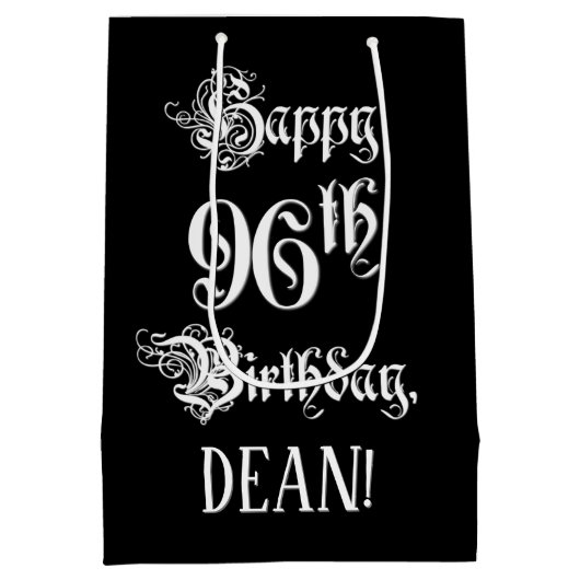 96e verjaardag: Fancy, elegant script + aangepaste Medium Cadeauzakje (Achterkant)