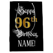 96e verjaardag ~ Fancy script; Faux Gold look; naa Medium Cadeauzakje (Voorkant)
