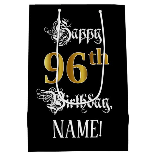 96e verjaardag ~ Fancy script; Faux Gold look; naa Medium Cadeauzakje (Achterkant)