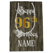 96e verjaardag: Faux Gold look & Faux Wood Pattern Medium Cadeauzakje (Voorkant)