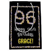 96e verjaardag: Floral Flowers Number, Custom Name Medium Cadeauzakje (Voorkant)