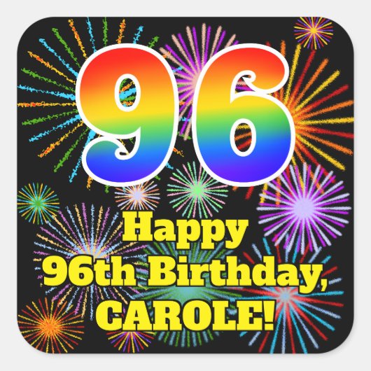 96e verjaardag: Fun Fireworks Kijk, regenboog # 96 Vierkante Sticker (Voorkant)
