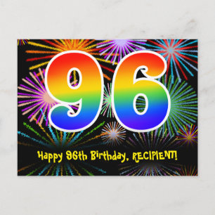96e Verjaardag – Leuke Vuurwerk Patroon + Regenboo Briefkaart
