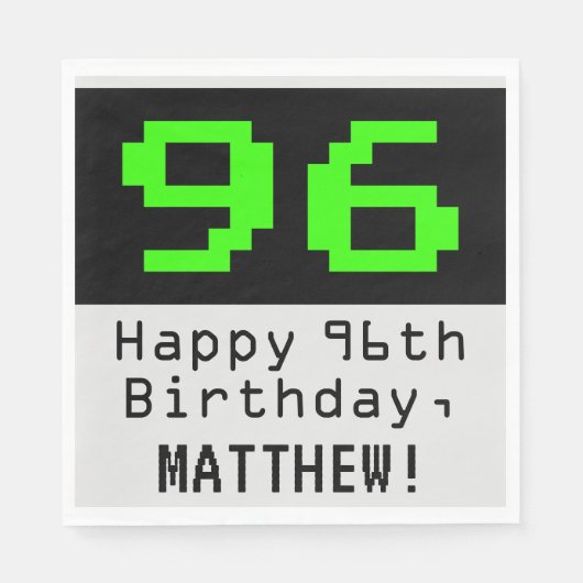 96e verjaardag - Nerdy / Geeky Style "96" & naam Servet (Voorkant)