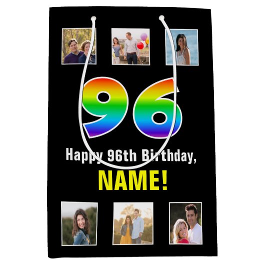 96e verjaardag: Regenboog "96", aangepaste foto's Medium Cadeauzakje (Voorkant)