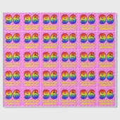 96e verjaardag: roze strips & harten, regenboognr. cadeaupapier (Vlak)