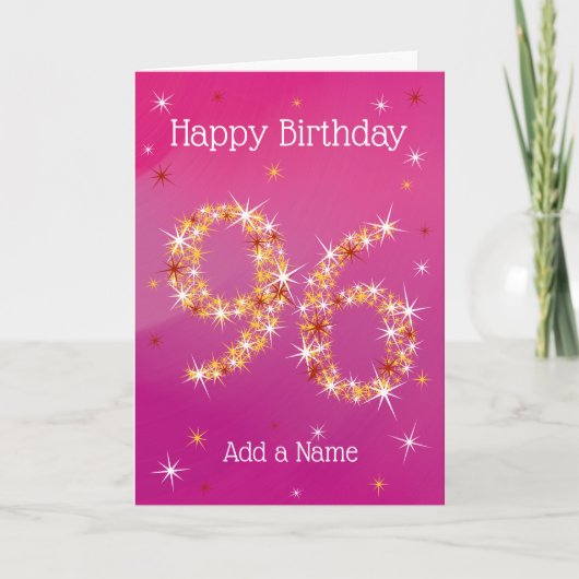 96e verjaardag - Sterrennummers - Roze/Paars - Lee Kaart (Voorkant)