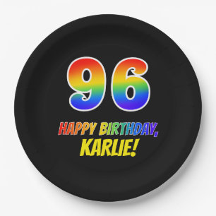96e verjaardag: Vet, Vun, Eenvoudig, Regenboog 96 Papieren Bordje