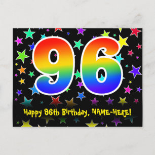 96ste Verjaardag: Fun Stars Patroon, Regenboog 96, Briefkaart