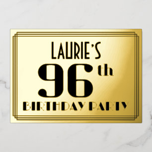 96ste verjaardagsfeest: Art Deco-look “96” en naam Folie Uitnodiging