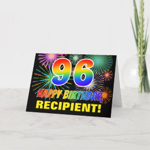 96th Birthday: Bold, Fun, Fireworks, Rainbow 96 Kaart