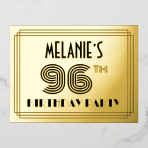 96th Birthday Party ~ Art Deco Style "96" + naam Folie Uitnodiging Briefkaart