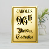 96th Birthday Party — Elegant Script + aangepaste  Folie Uitnodiging (Staand Voorkant)