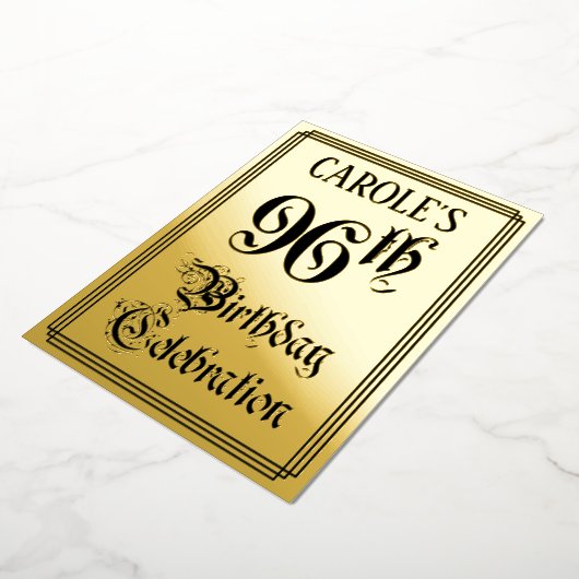 96th Birthday Party — Elegant Script + aangepaste  Folie Uitnodiging (Gedraaid)