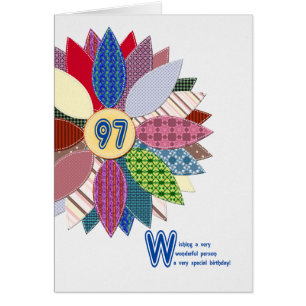 97 jaar oud, gestikt bloemjarig