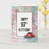 97e anniversaire Camion rouge Retro sur la carte (Fleur jaune)