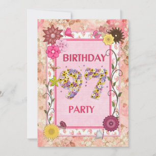 97e anniversaire invitation fête avec cadre fleuri