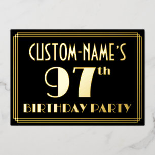 97e verjaardag: Art Deco Kijk "97", met naam Folie Uitnodiging