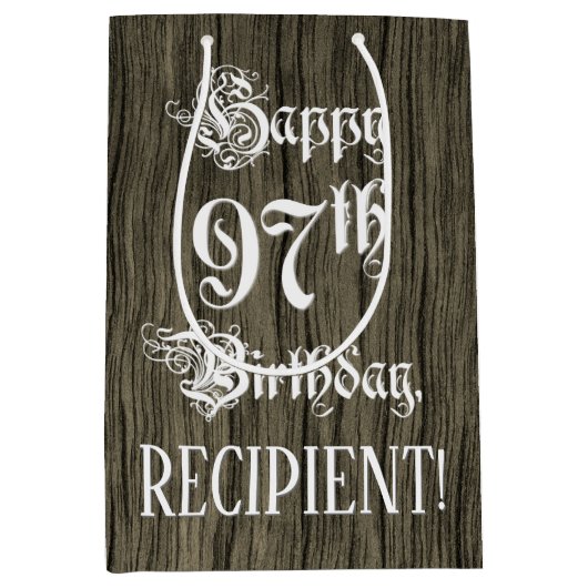 97e verjaardag: Fancy, Faux Wood Kijk + Aangepaste Medium Cadeauzakje (Voorkant)