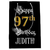 97e verjaardag ~ Fancy script; Faux Gold look; naa Medium Cadeauzakje (Voorkant)