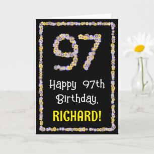 97e verjaardag: Floral Flowers Number, Custom Name Kaart