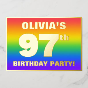97e verjaardag: Fun, kleurrijk regenboogpatroon Folie Uitnodiging