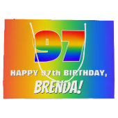 97e verjaardag: kleurrijk, vun regenboogpatroon #  groot cadeauzakje (Achterkant)